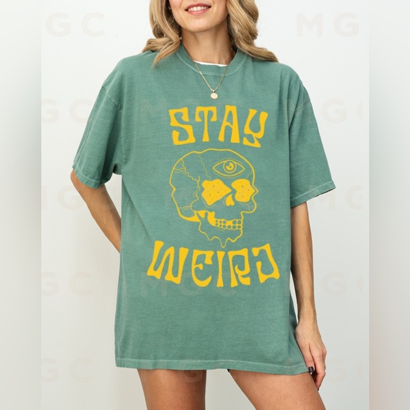 Comfort Colors Stay Weird Trippy Skull Graphic Tee Shirt - Picture 4 of 10